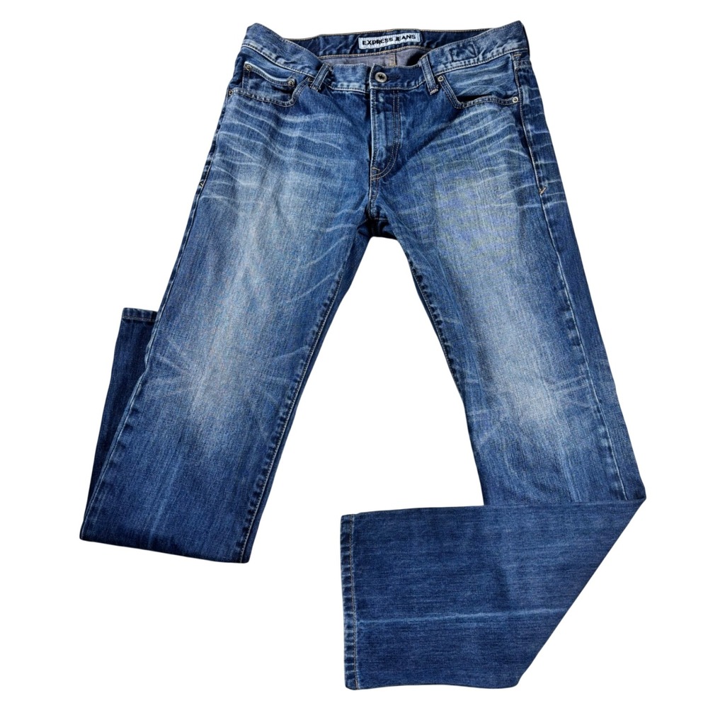 Express Rocco Slim Fit Straight Leg Jeans Mens 34x34 Blue Denim 100% Cotton